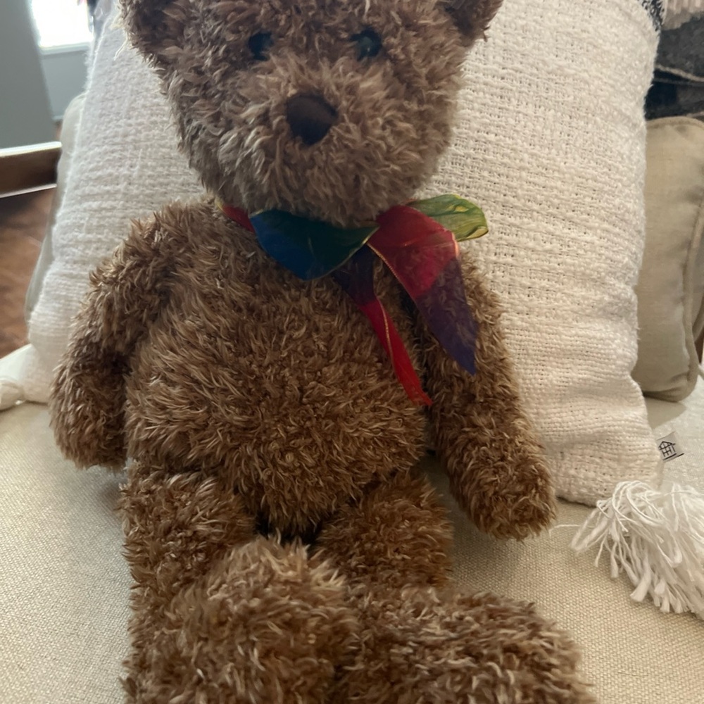 Vintage Gund Brown Bear with Rainbow Scarf Bearessence #4890